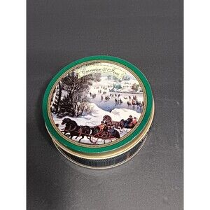 Vintage Currier & Ives Coasters in Original Tin – Winter Sleigh Ride Scene